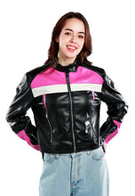 Load image into Gallery viewer, Color Block Faux Leather Biker Jacket