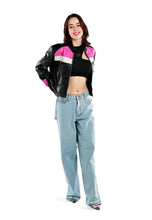 Load image into Gallery viewer, Color Block Faux Leather Biker Jacket