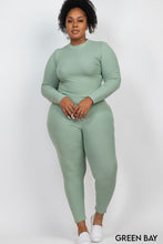 Load image into Gallery viewer, Plus Ribbed Mock Neck Long Sleeve Top&amp;Leggings Set
