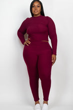 Load image into Gallery viewer, Plus Ribbed Mock Neck Long Sleeve Top&amp;Leggings Set
