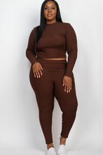 Load image into Gallery viewer, Plus Ribbed Mock Neck Long Sleeve Top&amp;Leggings Set
