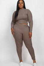 Load image into Gallery viewer, Plus Ribbed Mock Neck Long Sleeve Top&amp;Leggings Set
