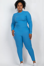 Load image into Gallery viewer, Plus Ribbed Mock Neck Long Sleeve Top&amp;Leggings Set
