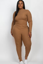 Load image into Gallery viewer, Plus Ribbed Mock Neck Long Sleeve Top&amp;Leggings Set
