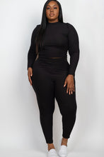 Load image into Gallery viewer, Plus Ribbed Mock Neck Long Sleeve Top&amp;Leggings Set
