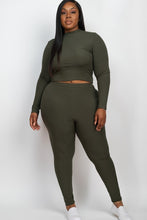 Load image into Gallery viewer, Plus Ribbed Mock Neck Long Sleeve Top&amp;Leggings Set
