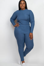 Load image into Gallery viewer, Plus Ribbed Mock Neck Long Sleeve Top&amp;Leggings Set
