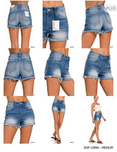 Load image into Gallery viewer, Plus Mid Rise Raw Frayed Hem Denim Shorts
