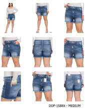 Load image into Gallery viewer, Plus Mid Rise Raw Frayed Hem Denim Shorts
